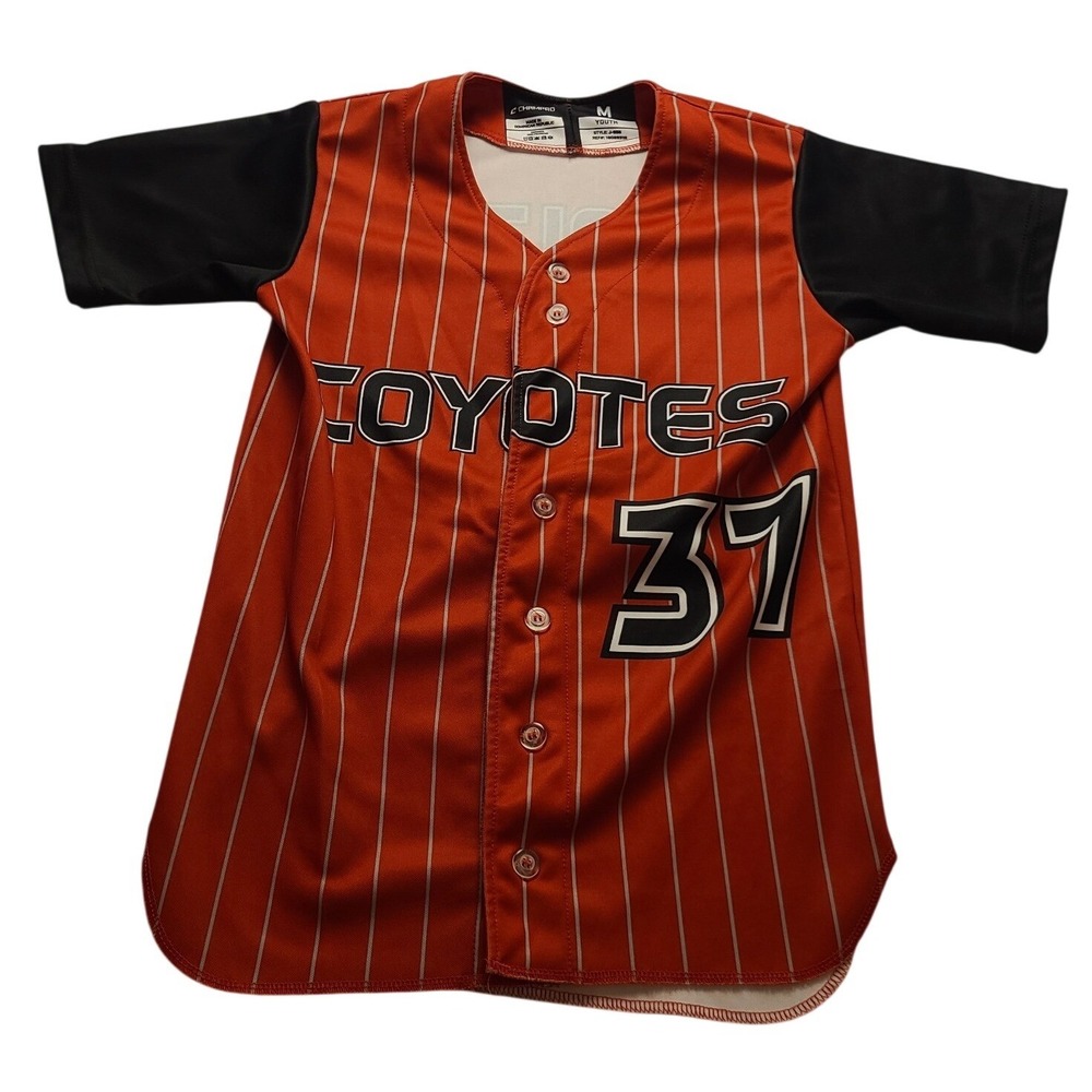 Champro Coyotes 37 Baseball Jersey Youth Medium Orange Pinstripe Kid's Button Up